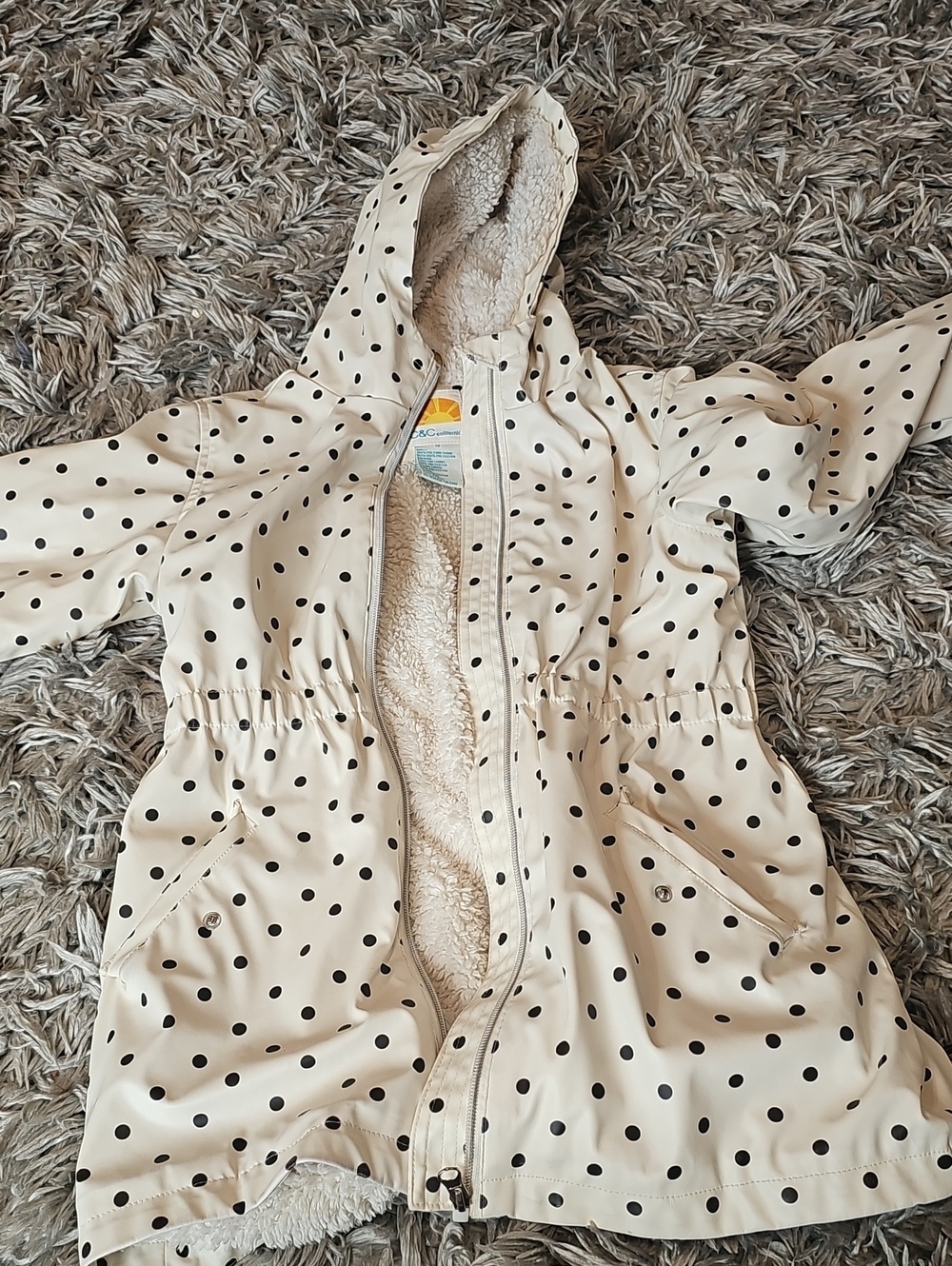 C&C California Cream Hooded Kids Pajama Jacket with Black Polka Dots